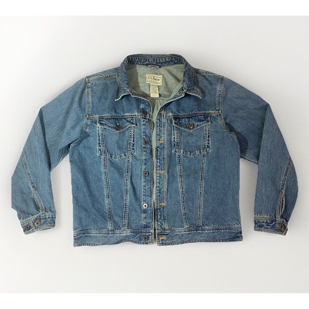 LL Bean Denim Trucker Blue Jean Jacket Men's Size Large